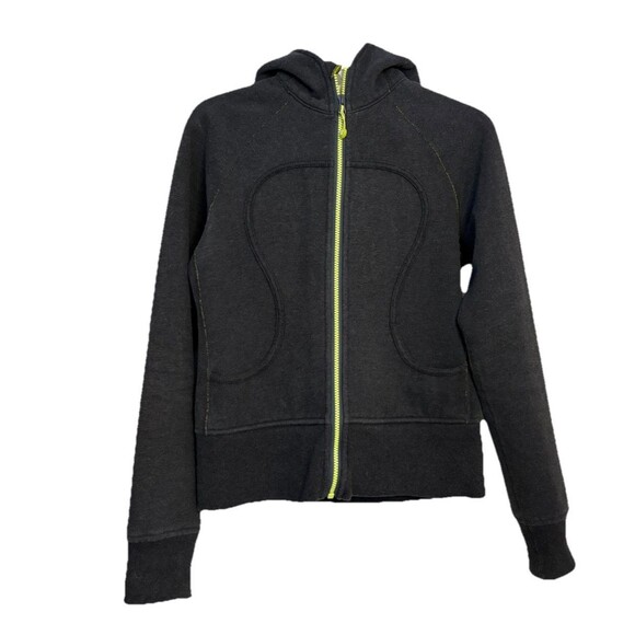 Lululemon Women’s Zip Up Hooded Heavy Scuba Jacket Gray/Green Logo Size 6 - Picture 1 of 7